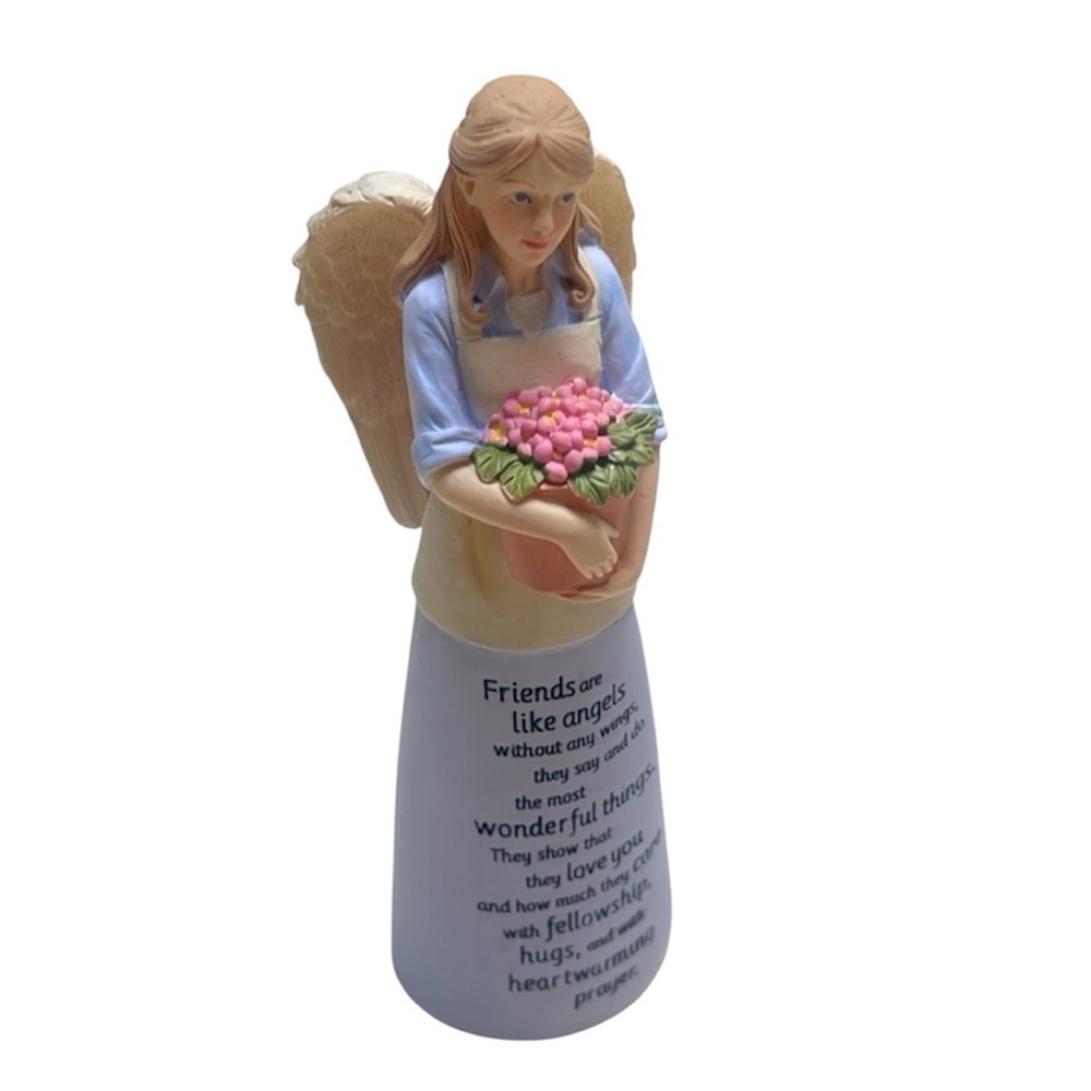 ❤️ 🆕 FRIENDS ARE LIKE ANGELS Porcelain Figurine with Red and Blue Accents